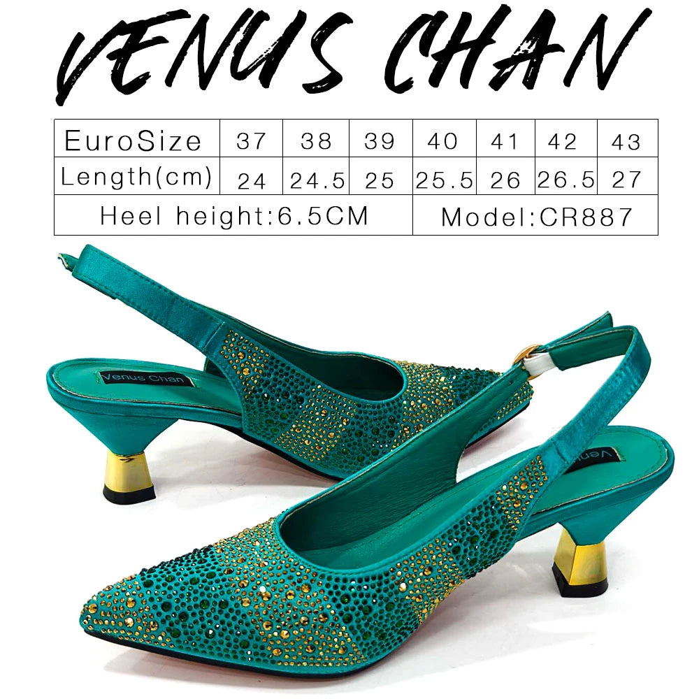Venus Chan 2024 Hot Selling INS Pointed-Toe Luxury Style High Heels Sandal With Bag Set in Gold Color For Wedding Party Women