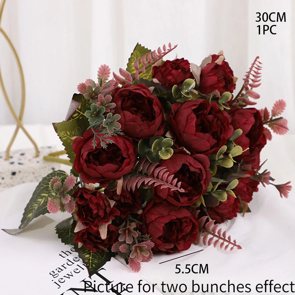 1pcs/30cm Rose Pink Silk Bouquet Peony Artificial Flower  Bride Wedding Home Decoration Artificial Flower Wedding Home Decor