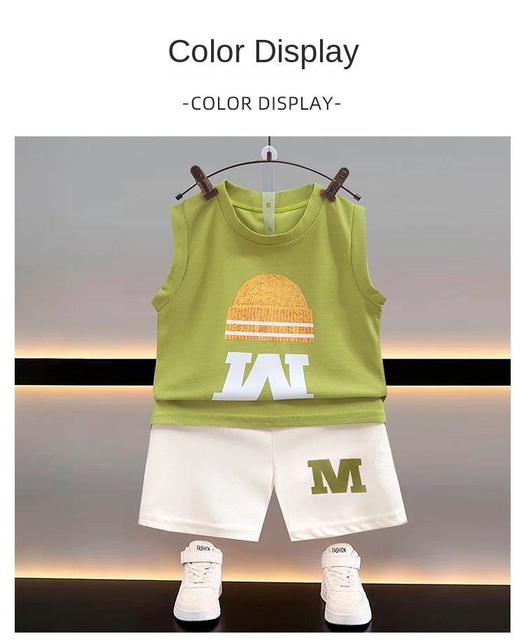 Summer New Children's Vest Set Boys Sleeveless Top Shorts Summer Two-piece Kids Clothing Vest T-shirt +shorts Pants 2pcs/set
