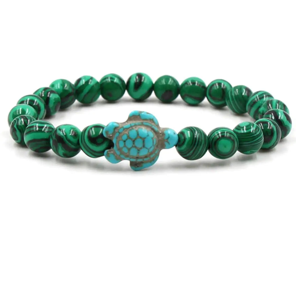 Turquoise Turtle Beads Bracelets for Women Men Tiger Eye Lava Rock Natural Stone Elastic Stretch Bracelet Beach Jewelry