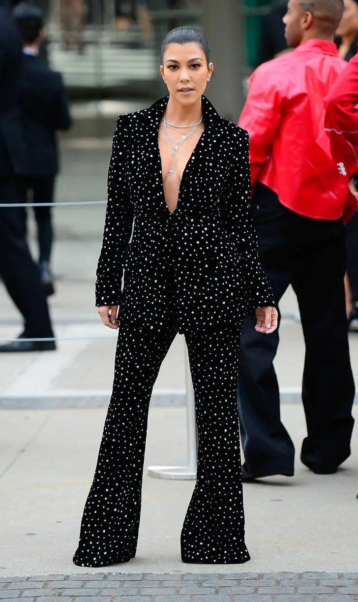 Red Carpet Women Blazer Suits Full Crystal Beads Street Power Outfits Evening Party Pants Suits Wedding Wear 2 Pieces