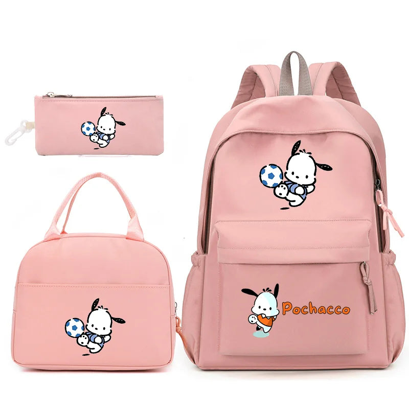 3pcs/Set Pochacco Backpack with Lunch Bag for Teenagers Student School Bags Casual Comfortable Travel Set