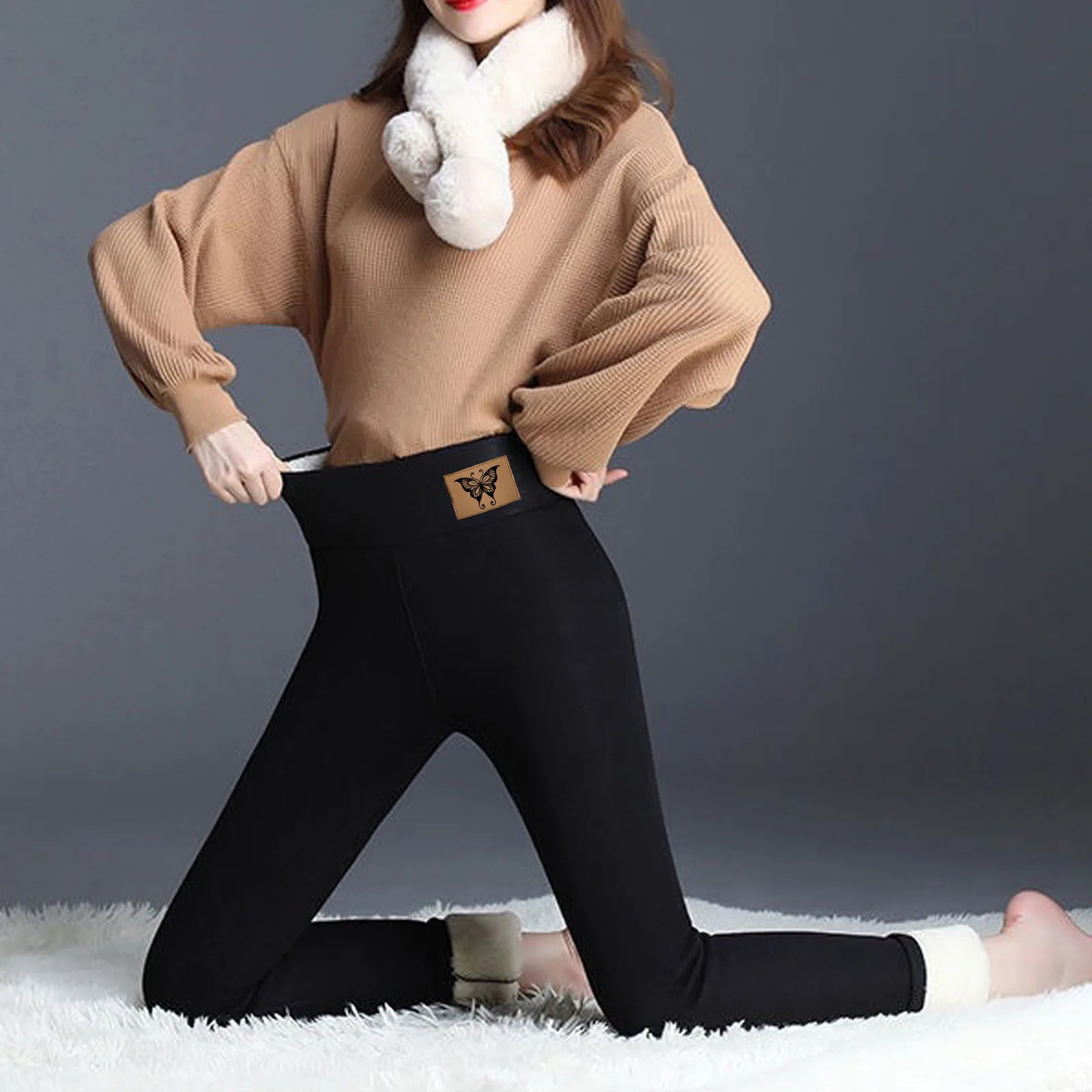 Winter Women Leggings Fleece Lined Velvet Keep Warm Pants High Waist Leggings Solid Color Comfortable Stretchy Thermal Trousers