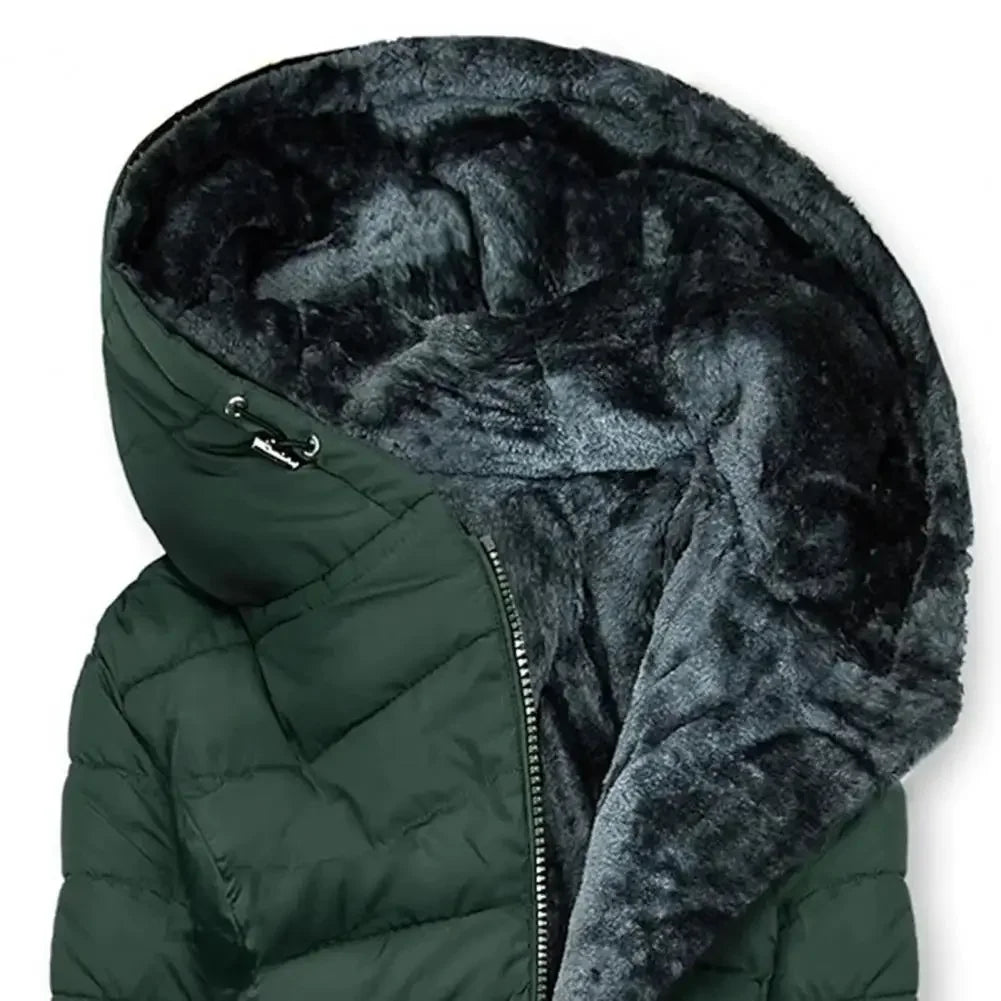 Long Sleeve Coat Solid Women's Winter Jacket with Plush Lining Hooded Outerwear Warm Windproof Down Coat for Cold Weather
