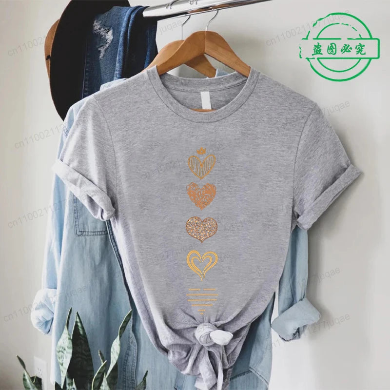 Leopard Heart Print Tshirt Women Fashion T Shirt Casual Summer Tee Leopard Heart Shirts Hip Hop Streetwear Short Sleeve Shirt