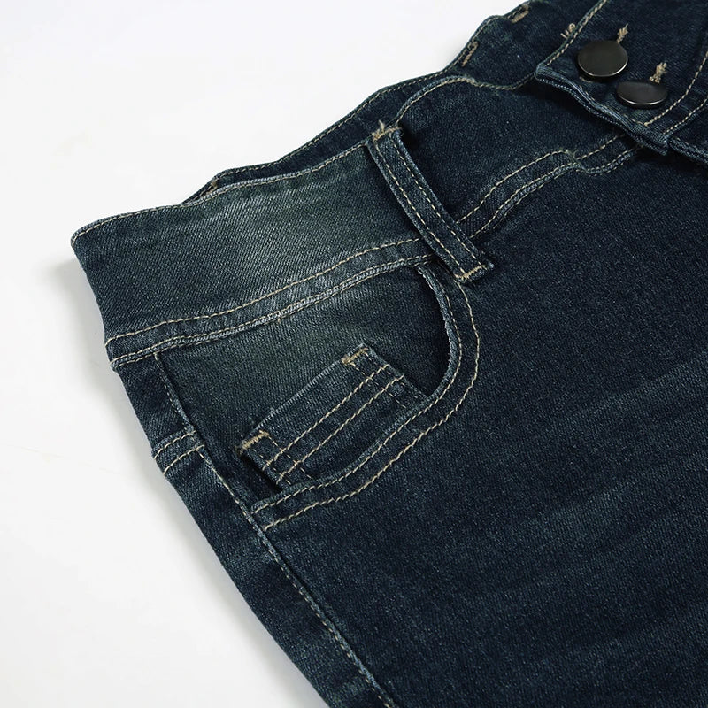Cuteandpsycho Fashion Low Waisted Washed Flared Jeans Button Harajuku Aesthetic Pants Streetwear Basic Slim Pockets Y2K Bottoms