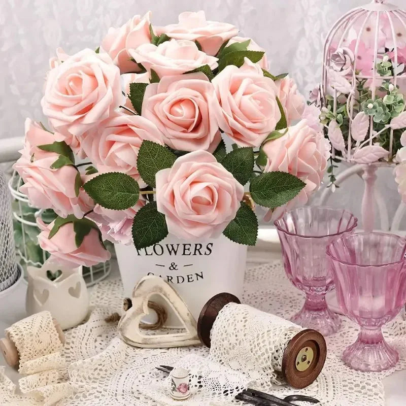 30/10PCS Artificial Foam Rose Flower Heads Bride Bouquet Flower for Home Wedding Party Table Decoration DIY Scrapbook Supplies