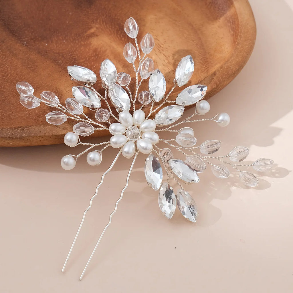 Fashion Pearl Rhinestone Flower Hair Pins barrette Bride Wedding Jewelry Accessories Hair Clips Headpiece For Women
