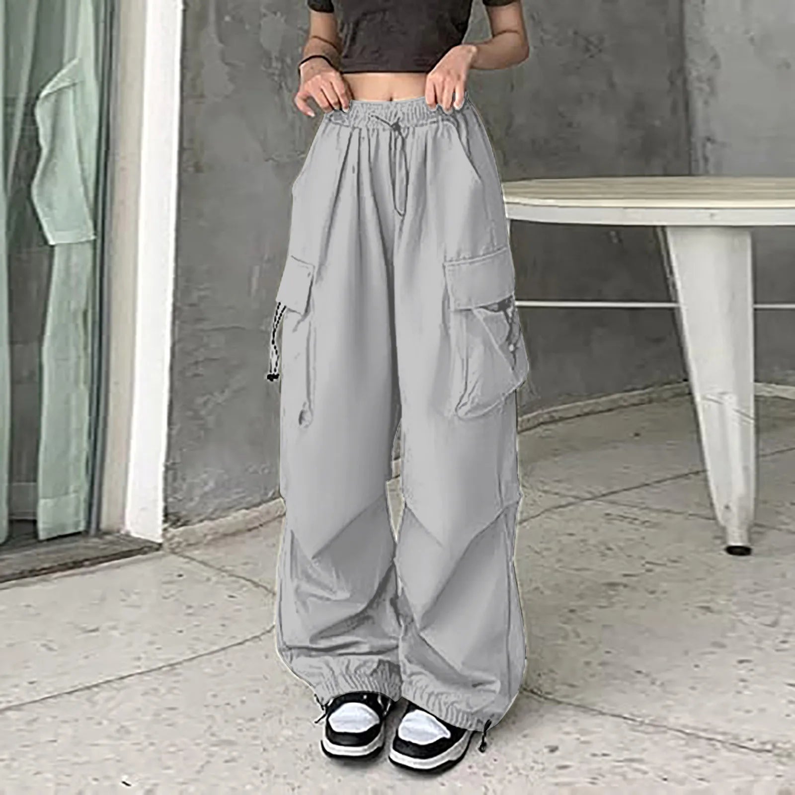 Womens Baggy Cargo Pants Streetwear Hip Hop Joggers Sweatpants Drawstring Casual Loose Dress Pants for Women Business Casual