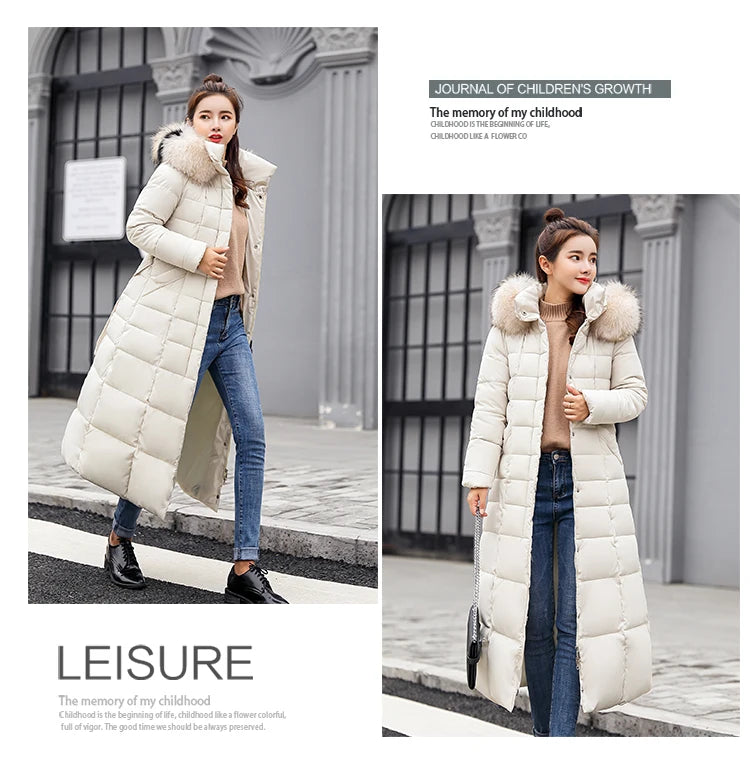 2025 Winter Women's Jacket Warm Fashion Comfortable Bow Belt Fox Fur Collar Clothes Long Dress Office Casual Women's Thick Coat