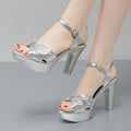 Plus Size 32-43 Elegant Silver Red Wedding Shoes Women Platform Sandals Summer 2025 Block High Heels Leather Sandals Model