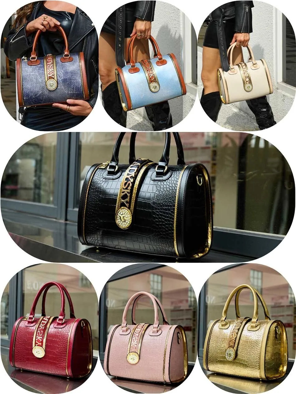 Classic Retro Women's Shoulder Bag Boston Handbag Crocodile Embossed Crossbody Letter Decoration High Quality Top Handle Bag