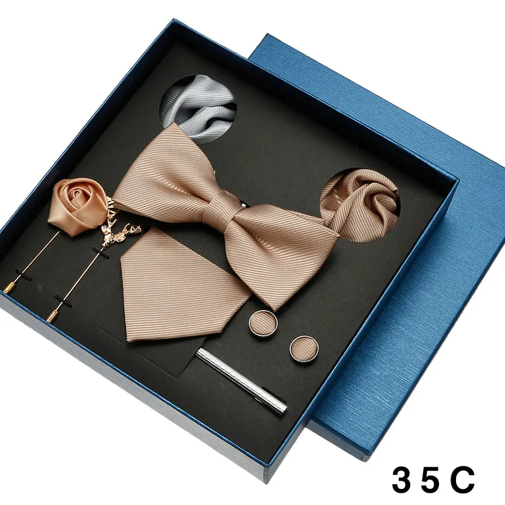 Luxury Tie Set For Men Solid Color Necktie Pocket Square Brooch Cufflinks Gift Box Wedding Business 8pcs Mens Neck Tie Accessory