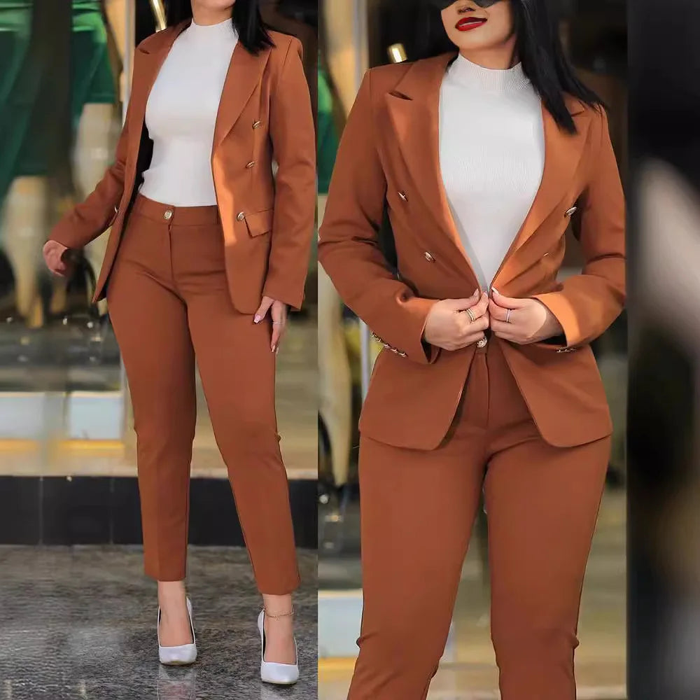 Women Blazer Suits Two 2 Pcs Sale Casual Slim Button Blazer Coats& Button Fitness Slim Full Blazer Pant Sets NMD-20250306003