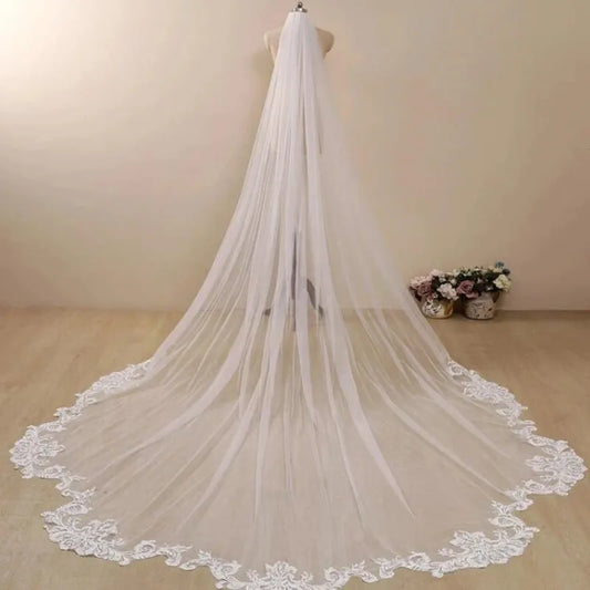 White Ivory 3M 4M 5M Lace Wedding Veil with Cathedral Long Bridal Veils Wedding Accessories velos de novia voile de mariée
