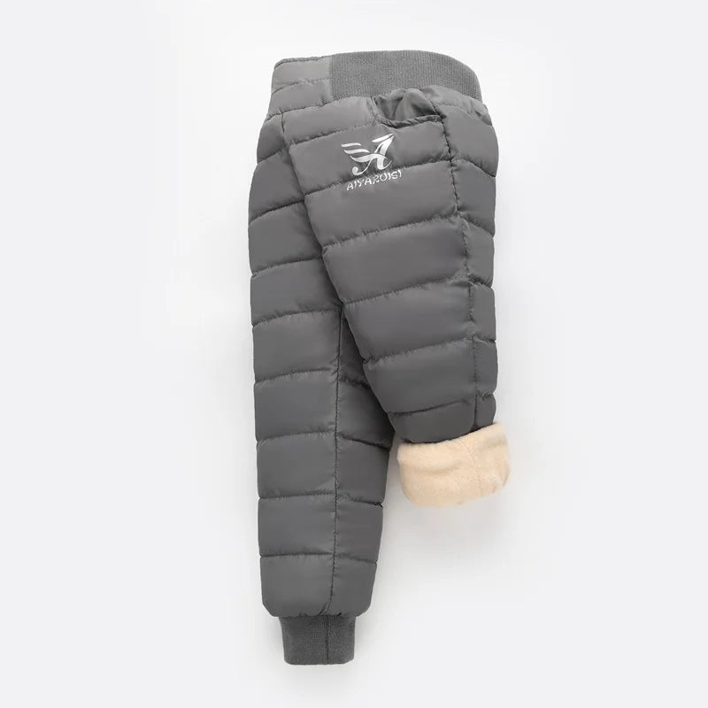Winter Boys Thick Cotton Pants Fleece Padded Warm Trousers Kids Waterproof Ski Pants Elastic High Waisted Baby Girls Pant 2-12 Y