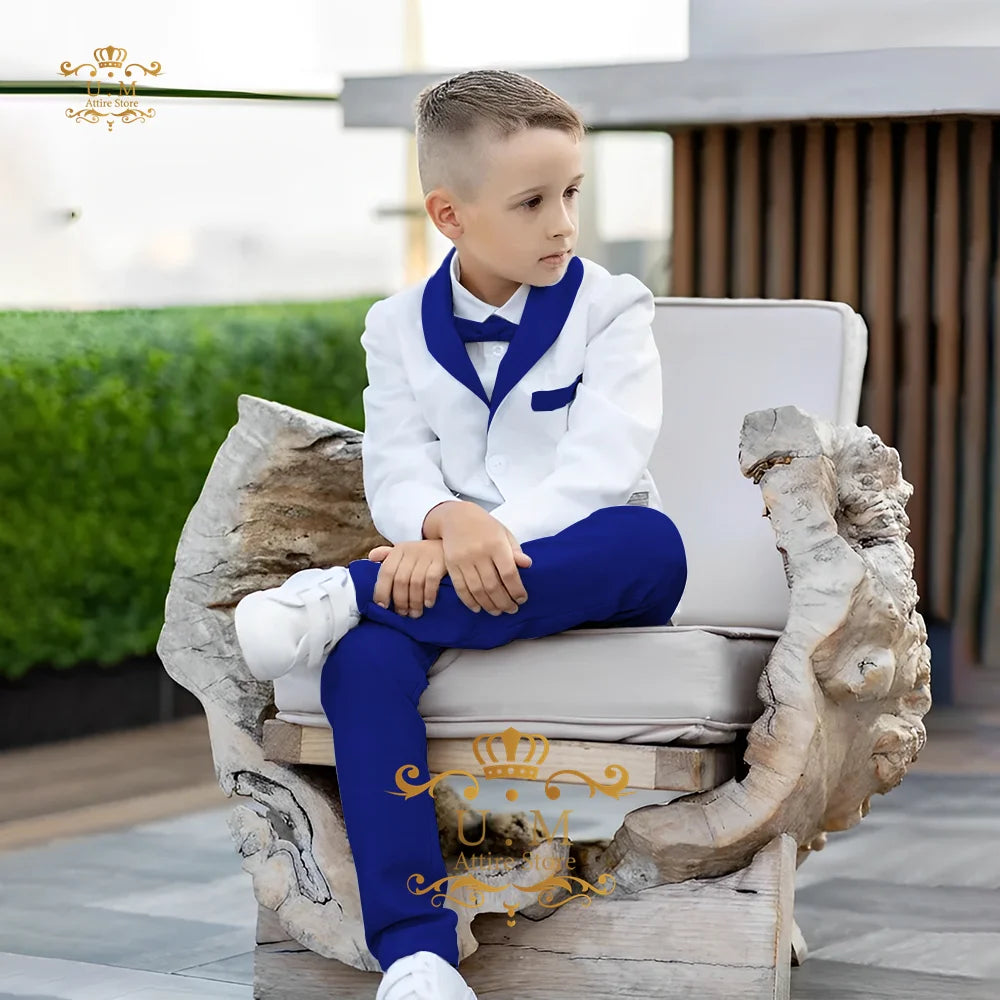 Boys' Linen Suit 2-piece set white Jacket Grey Pants Toddler first communion Outfit, pageboy formal set for wedding ring bearer