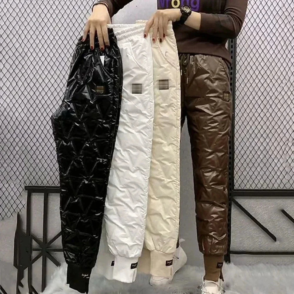 Autumn Winter Cotton Trousers Women's Snow Waterproof Warm Pants 2025 New Winter Drawstring Thicken Casual  Harem Pants