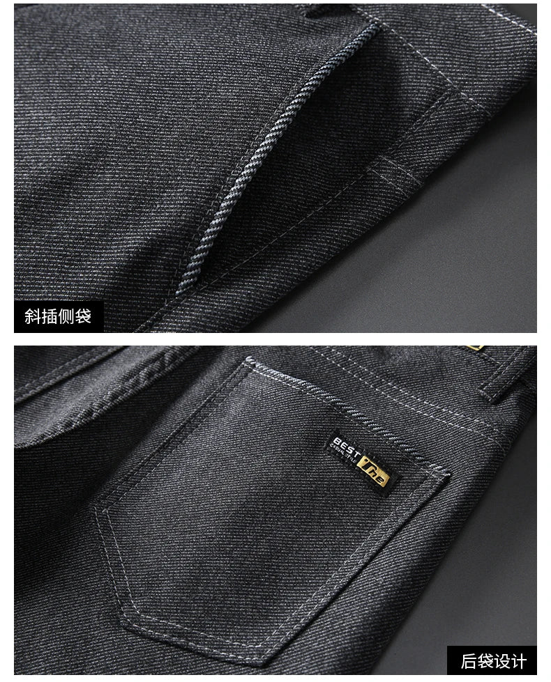 Winter Fashion Thermal Mens Casual Pants Fleece Lined Straight  Business Trousers Versatile Black Gray Blue Brand Trousers