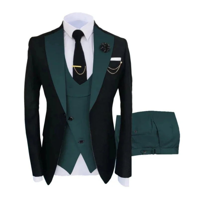 Men Suits 3 Pieces Tailored Best Man Groom Wedding Tuxedo Slim Fit Jacquard Two-color Blazer Jacket  Vest Pants Tuxedo Clothing