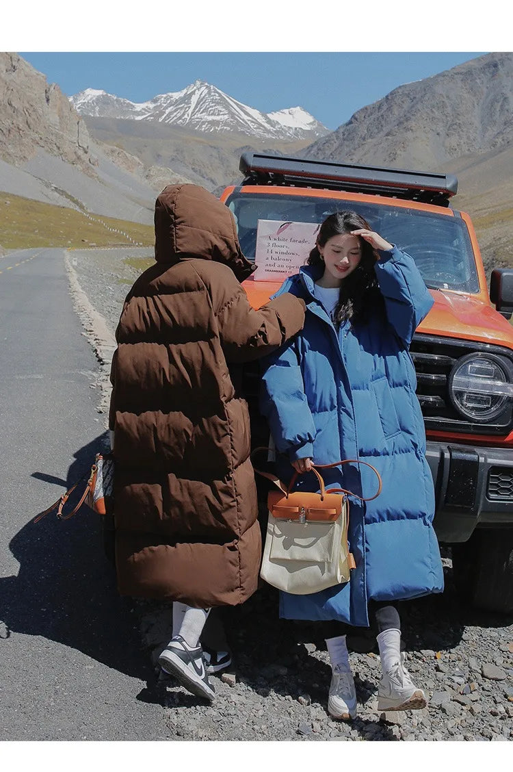 ITOOLIN Women Casual Down Coat Thicken Cotton Warm Hooded Long Coat Long Sleeve Parkas Button Pocket Autumn Winter Office Coat