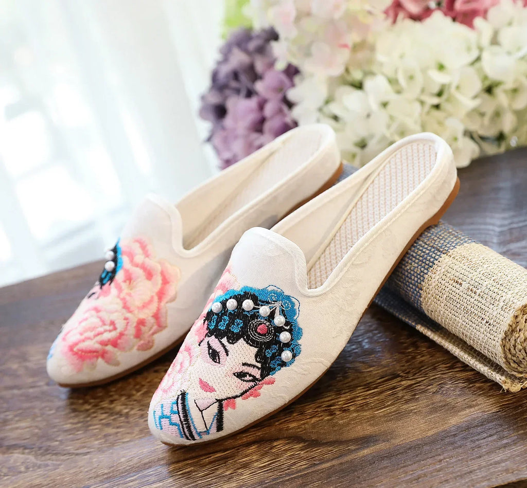 Summer Harajuku Chinese Style Women's Slippers Casual Vintage Embroidery Women Shoes Ethnic Style Fashion Streetwear Sandales