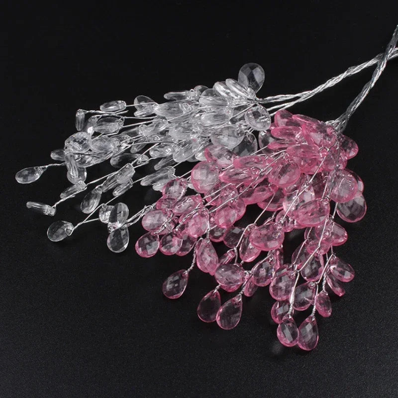 20Pcs Acrylic Flower Branch Artificial Flower Bouquet Crystal Flowers Colorful String Wedding Party Home Craft Decoration Crafts