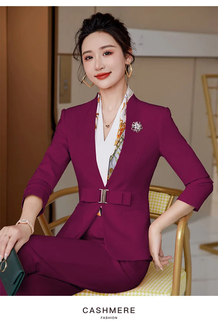 Formal Office Pant Suit For Womens Blazers Pant Set Long Sleeve Uniform Elegant Feminino Business Formal Work Suit oversize 3XL
