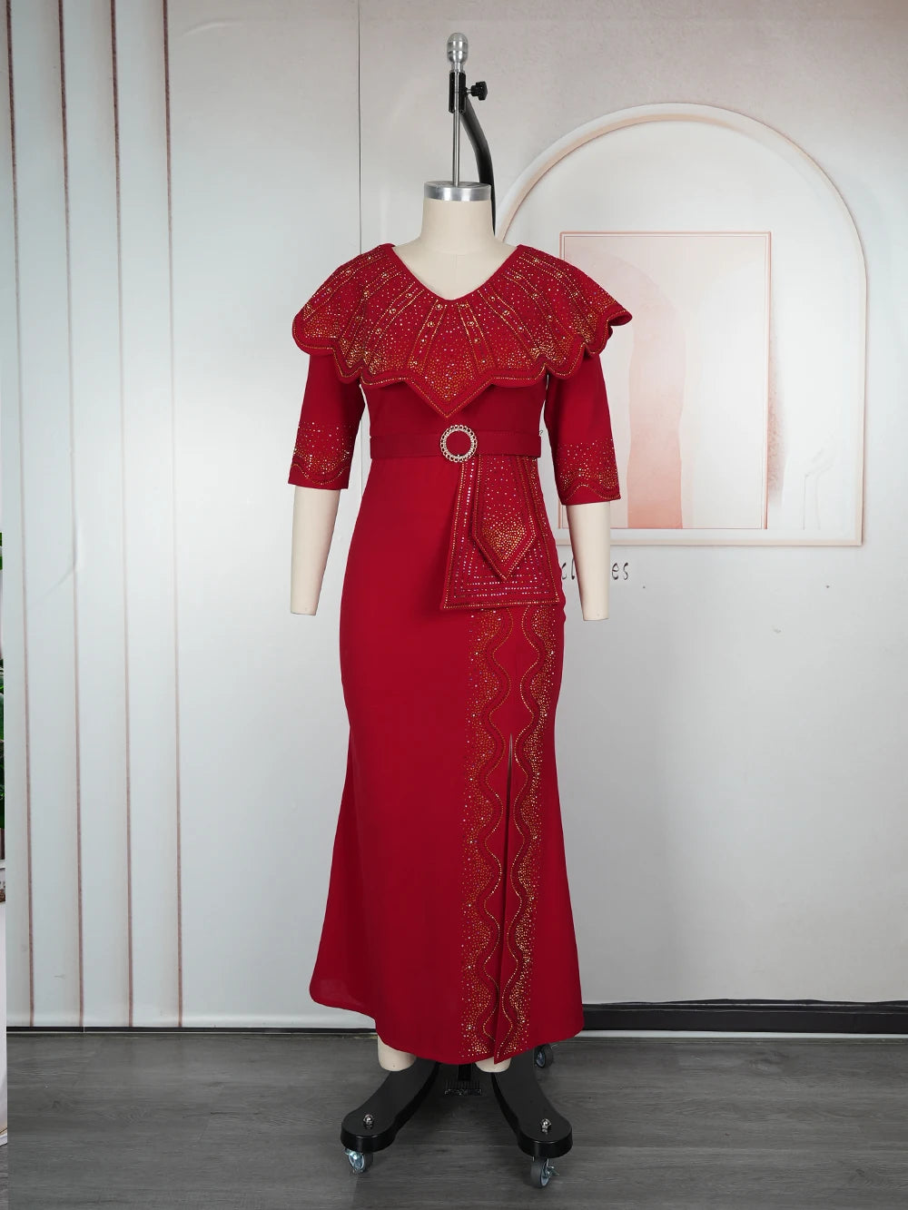 Plus Size African Party Dresses for Women Dashiki Diamond Bodycon Slit Long Dress Elegant Turkey Muslim Wedding Evening Gown