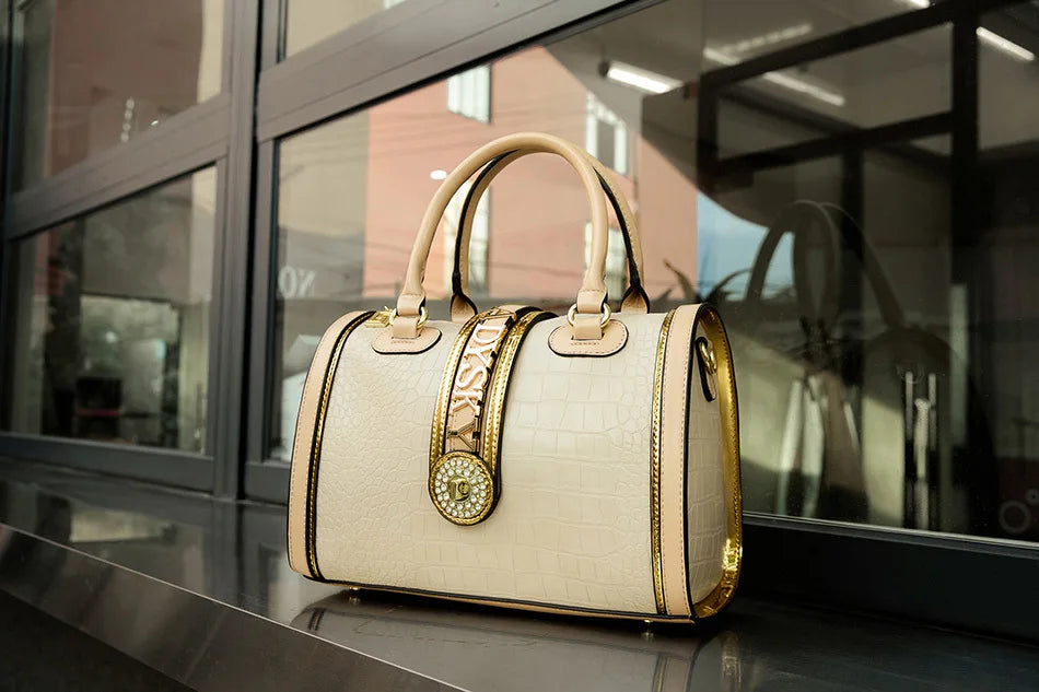 Classic Retro Women's Shoulder Bag Boston Handbag Crocodile Embossed Crossbody Letter Decoration High Quality Top Handle Bag