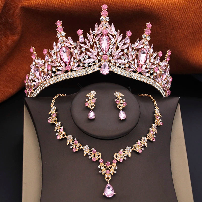 12 Color Bridal Jewelry Sets for Women Wedding Crown Girls Tiaras and Necklace Earrings Bride Party Costume Jewelry Accessories