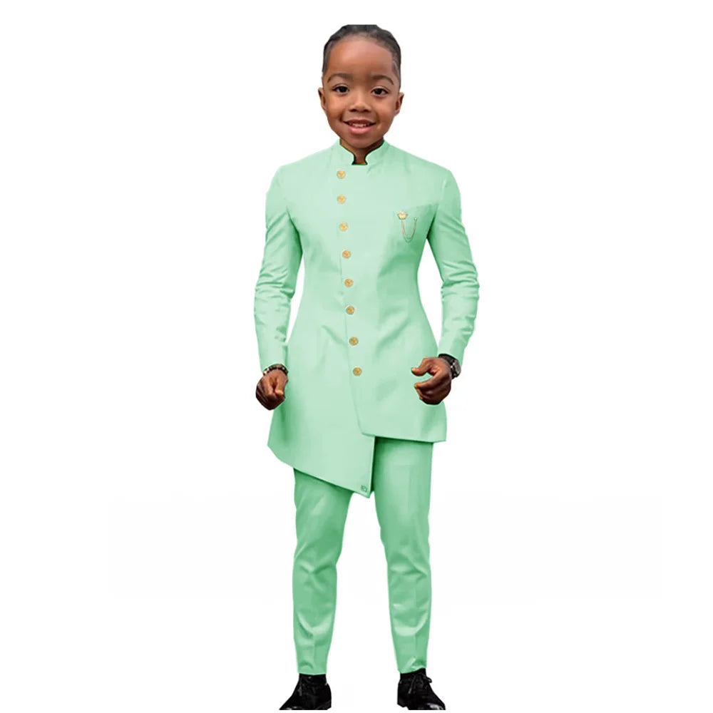 African Boys Suit 2 Piece Set (Jacket+Pant) Long Blazer for Kids Wedding Tuxedo Custom Size Boys Blazer