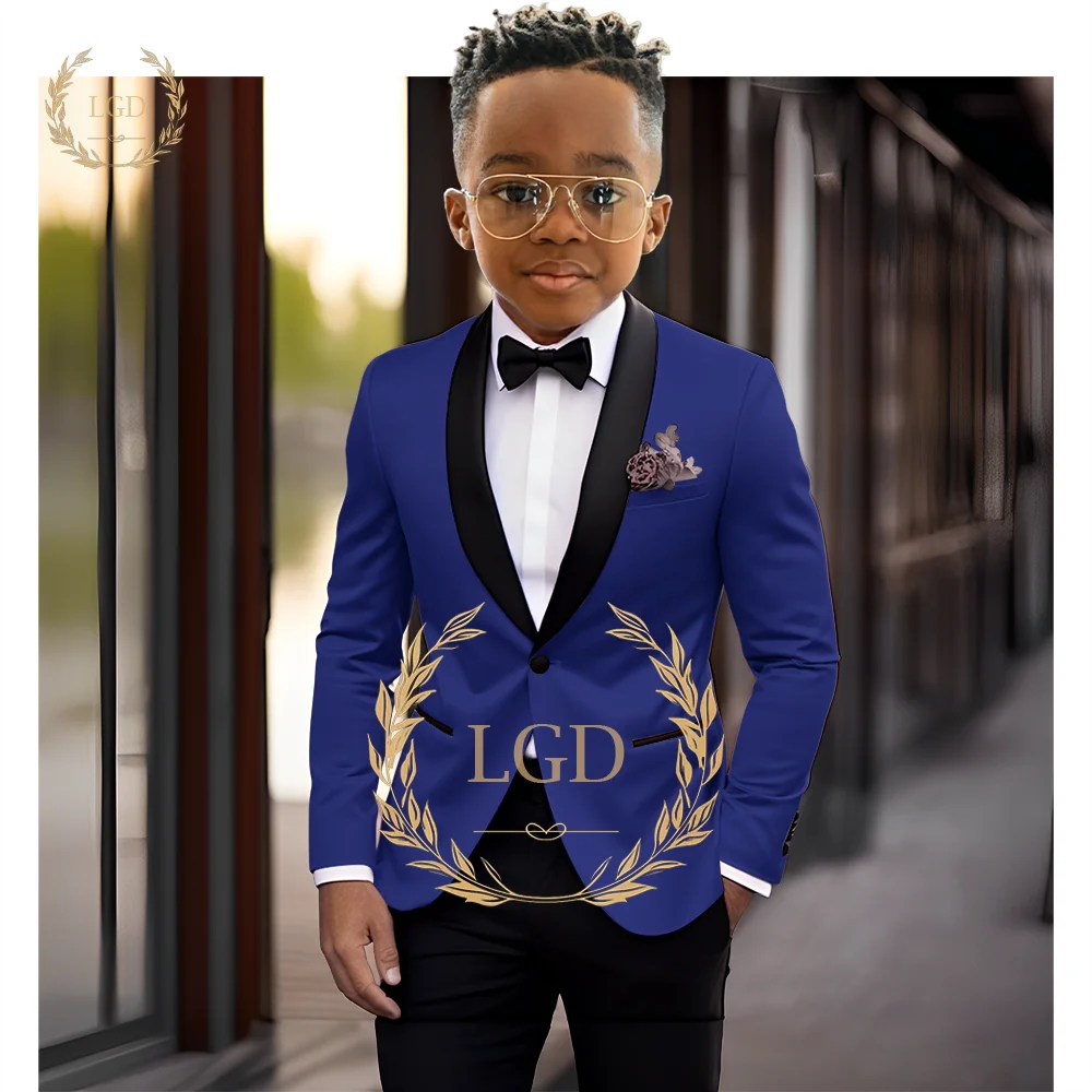 Boys' black shawl collar single button suit dress set 2-piece (jacket+pants) children's wedding party birthday tailcoat