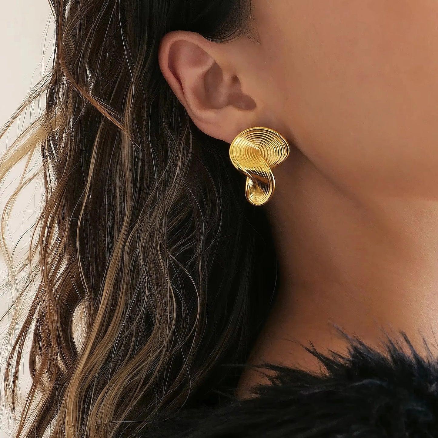 18k Gold Plated Stainless Steel Niche Irregularly Twisted Embossed Artist Earrings for Women Tarnish Free Waterproof Jewelry