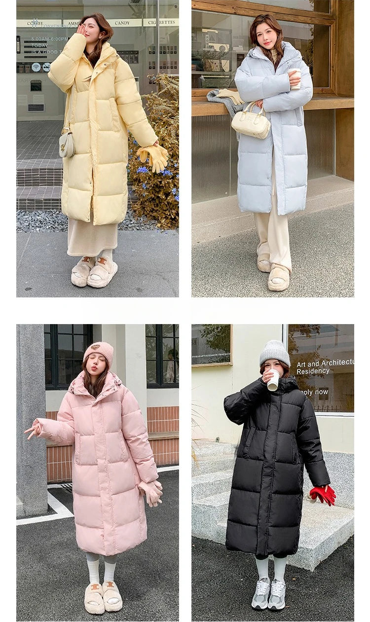 2025 Winter Women Jacket Coats Long Parkas Female Down Cotton Hooded Overcoat Thick Warm Jackets Windproof Casual Student Coat