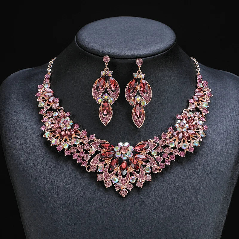 KMVEXO Fashion Multiple Colorful Crystal Prom Wedding Jewelry Sets for Women Accessories Necklace Earrings Bridal Jewelry Sets