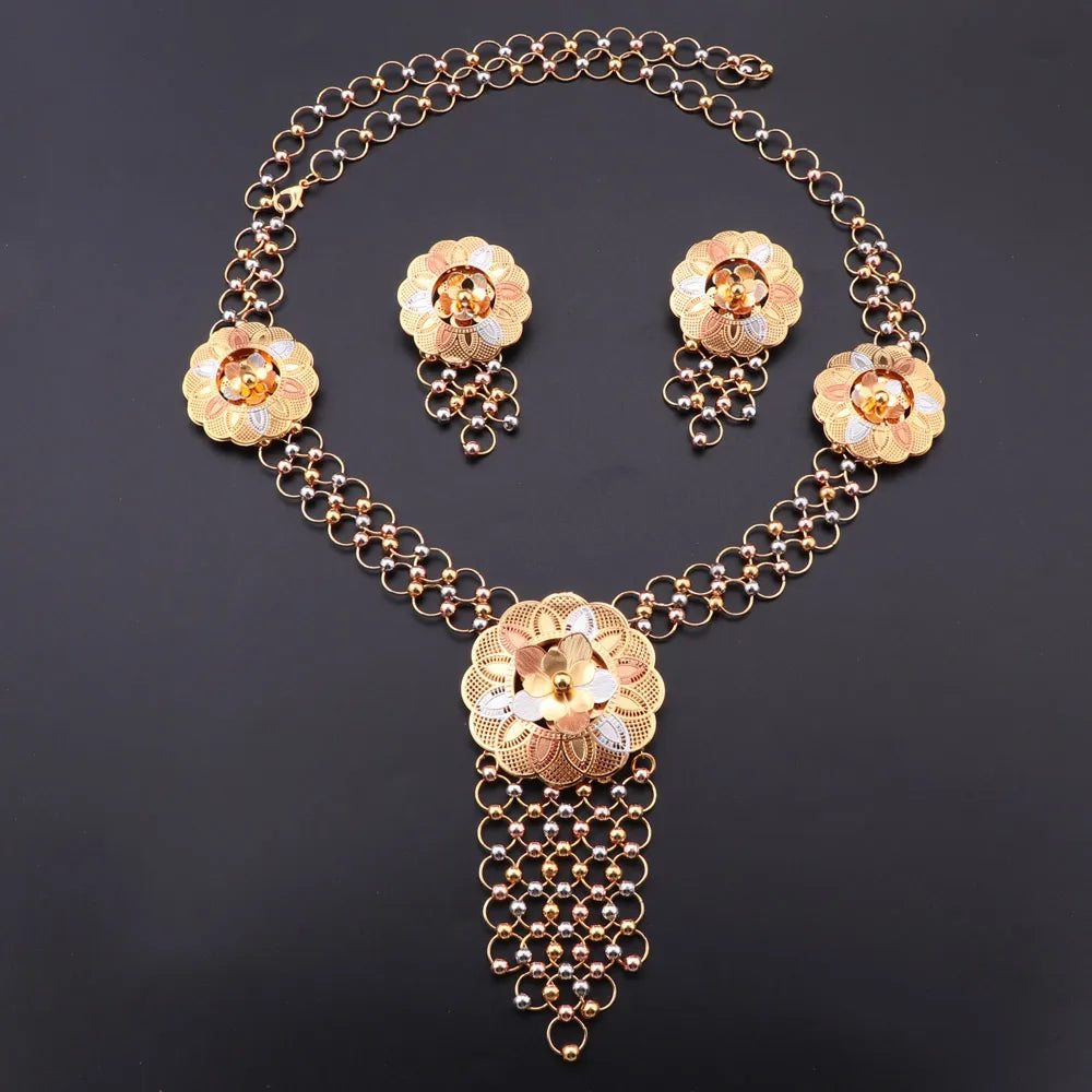 Indian Jewelry Set Colorful Bridal Wedding Ethiopia Dubai Nigerian African Necklace Earrings Bracelet Ring Jewellery Set