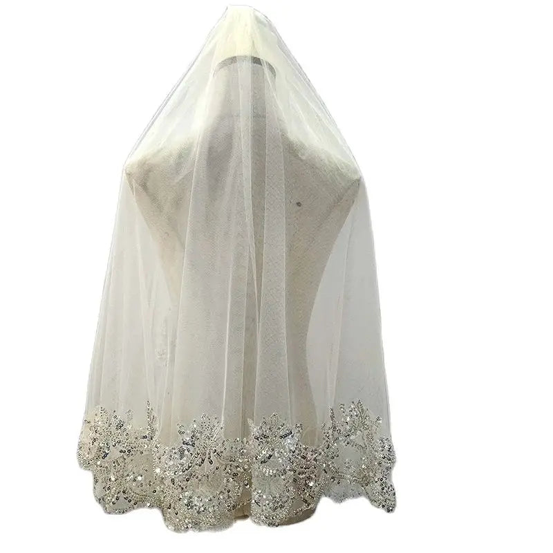 customizedSequin veil 2024 new shiny diamond short 2-layer wedding bridal accessories wedding powder blusher veil with hair comb