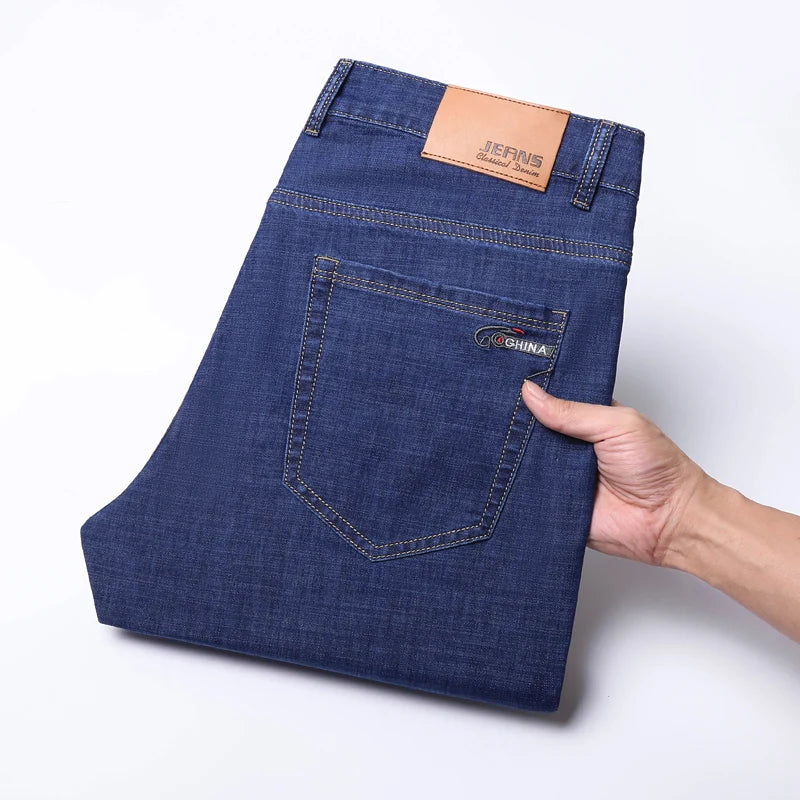 2025 Spring Summer Thin Classic Men's Business Jeans Stretch Trousers Casual Straight Denim Pants  Brand Male Clothing 28-40