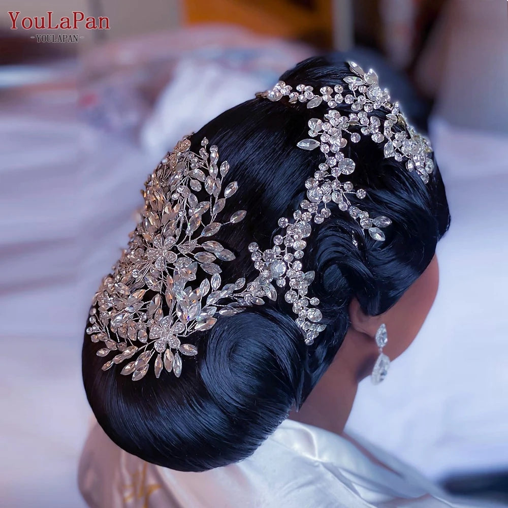 YouLaPan Luxury Wedding Headpiece Rhinestone Hair Vine for Bride Headwear Alloy Flower Headband Weding Hair Accessories HP390