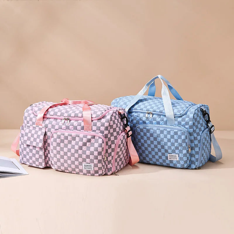 Fashion Large Capacity Checkerboard Pattern Duffle Handbag, Lightweight Travel Luggage Storage Bag, Portable Sports Fitness Bag