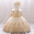 Gold Bow Flower Baby Dress for Girls Christmas Costumes 1st Birthday Party Princess Dresses Wedding Formal Evening Kids Clothing