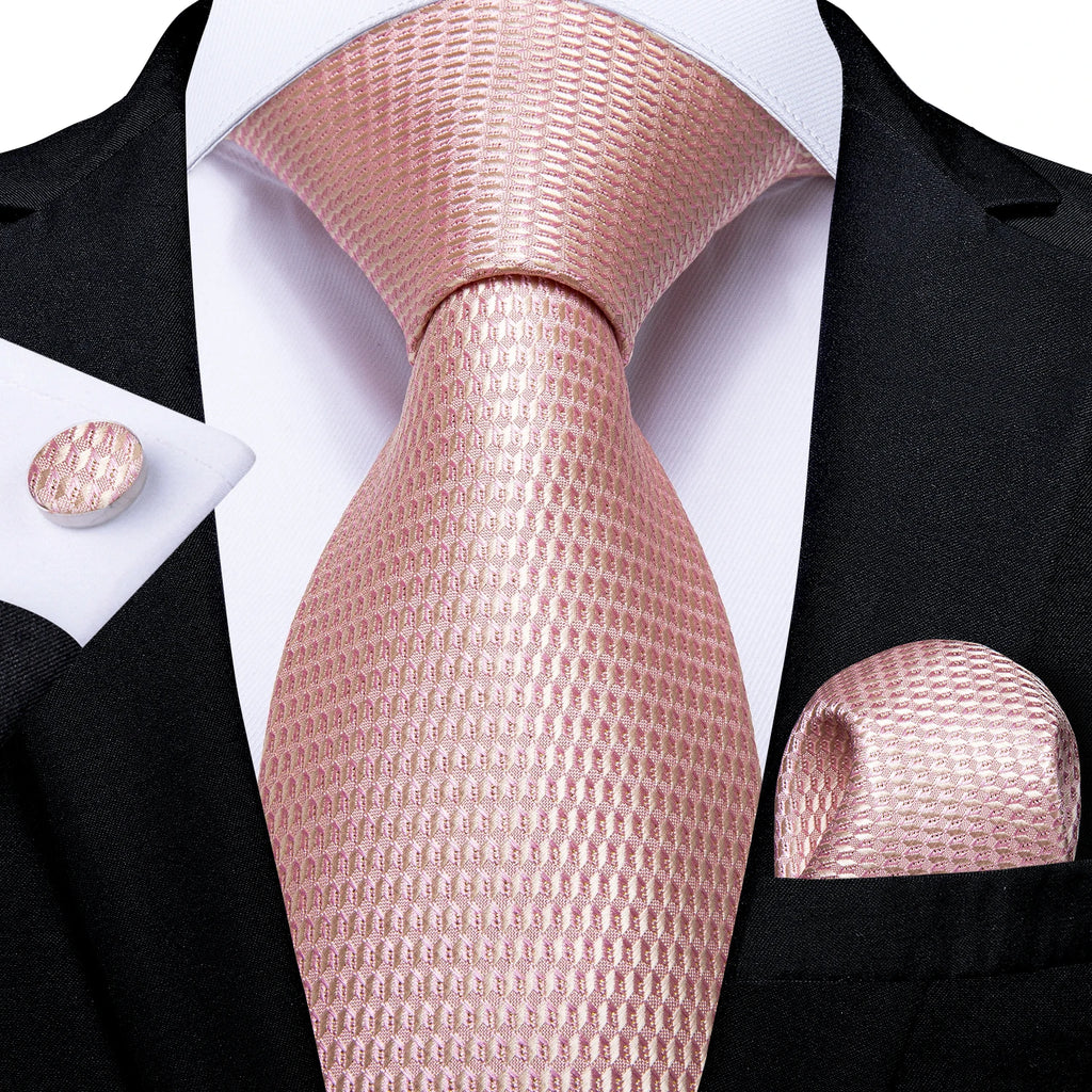 Solid Black Plaid Men's 8cm Polyester Neck Tie Handkerchief Cufflinks Set with Gift Box Tie Clip Birthday Anniversary Gift