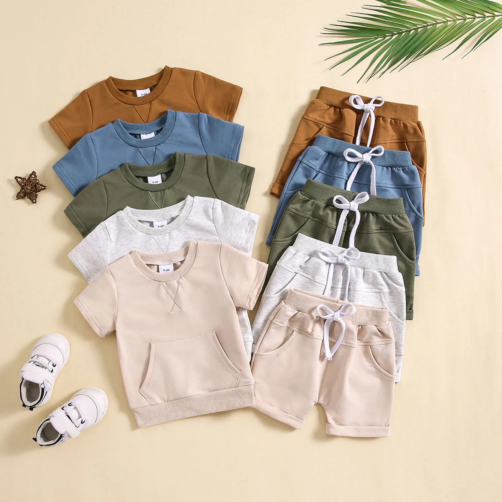 Summer Baby Clothing Set For Boys Clothes Casual Solid Color Short Sleeve Pocket T-shirt with Shorts 2PCS Toddler Infant Outfits