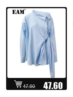 [EAM] Women Beige Irregular Hem Buckle Long Elegant Blazer New Lapel Long Sleeve Jacket Fashion Tide Spring Autumn 2025 CPDB133