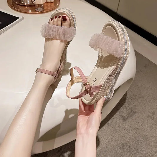 Sandals for Women Wedges Heel Rhinestones Woman Shoes Anti Slip Hot 2025 Luxury Vip Comfort Sandal Comfortable and Elegant Shoe