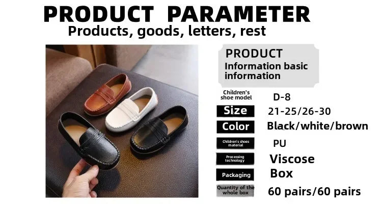 2025 Boys' Slip-On Oxford Loafers Spring Autumn Soft PU Leather Toddler Shoes Black White School Uniform Shoes for Kids