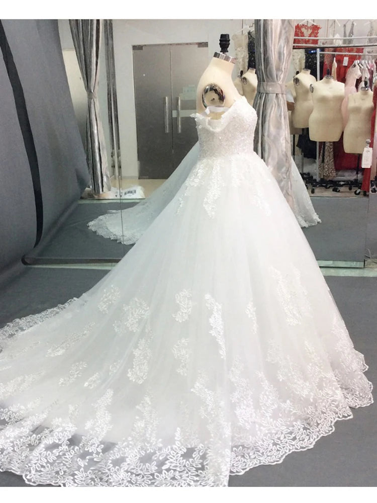 Customized Ball Gown Wedding Dresses Off Shoulder Appliques Court Train Bridal Gowns Formal Vestido De Noiva robe de mariée