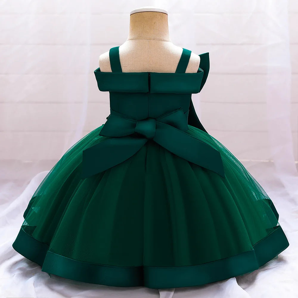 6 12 24 36 Months Baby Girls Dress Big Bow Wedding Party Elegant Little Princess Dress Kids Birthday Present Christmas Vestidos