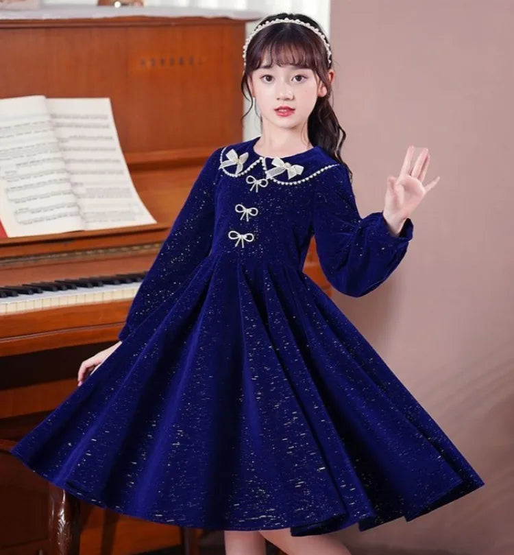 Girls' 2025 Spring New Arrival Long Sleeve Sweet Princess Gown - Trending Chic Dress for Big Kids 4-12 Years Old